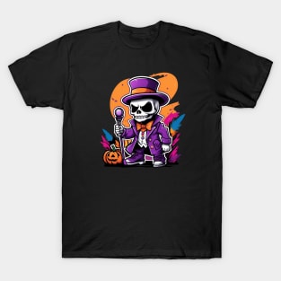 A creepy skeleton in a top hat with a cane T-Shirt